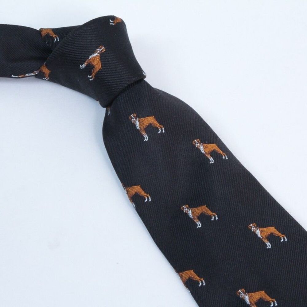 J Crew Whimsical Boxer Dog Foulard Motif Black 100% English Silk Classic